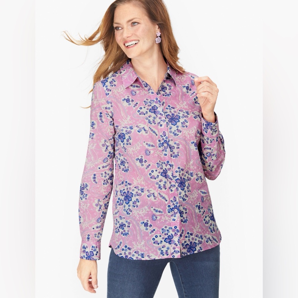 Talbots Classic Cotton Shirt - Magic Floral Button-Down  Small-Petite.